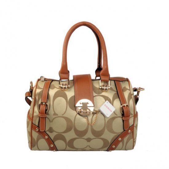 Coach Lock In Monogram Medium Khaki Luggage Bags BYZ | Women - Click Image to Close